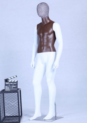 Maniquí hombre de fibra sin rostro, color blanco sin cabeza